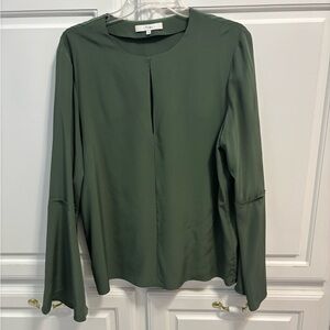 Tibi Silk Split Neck Belle Sleeve Green Blouse Women’s Size 10